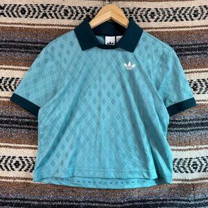 NWT Adidas Originals Knit Mesh Polo Shirt Womens XS Teal Green Retro Trefoil
